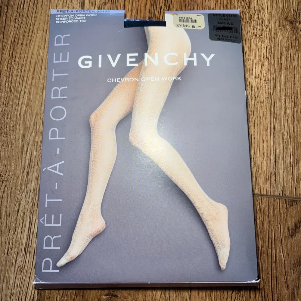 Givenchy Pret A Porter Chevron Open Work Tights Set of 2 black made in Italy A/B